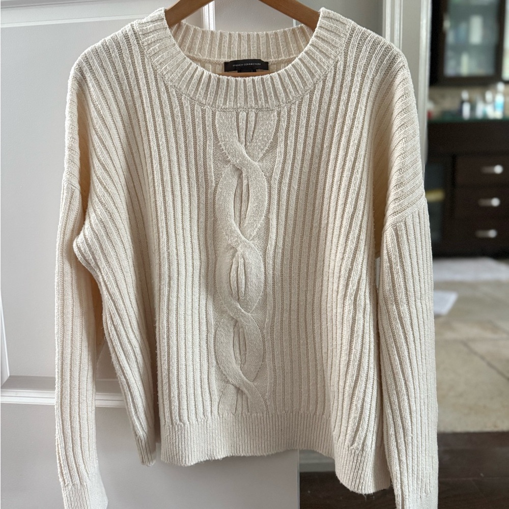 FRENCH CONNECTION Women Cream Cable Knit Sweater - Large